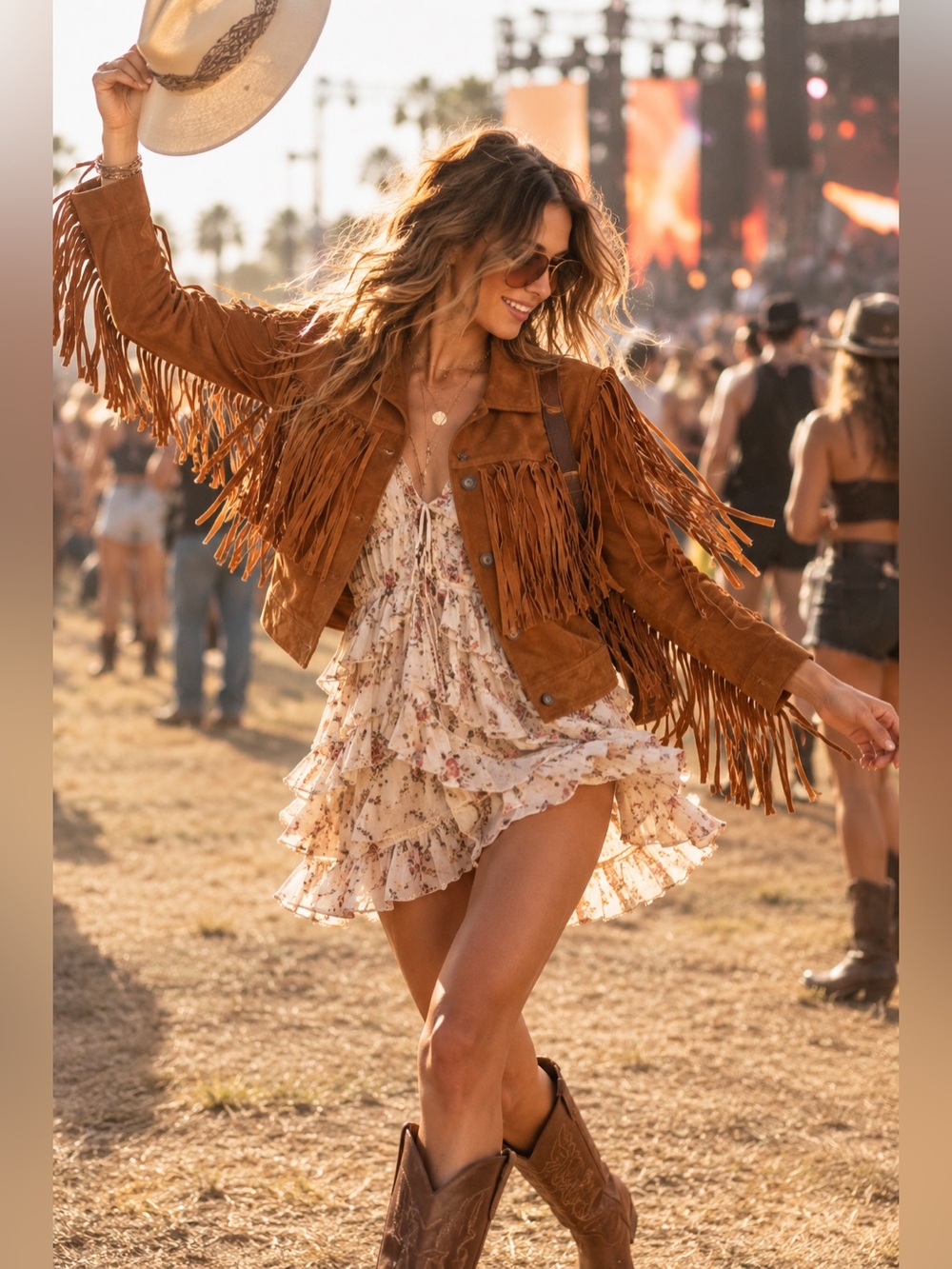 Vintage Genuine Suede Leather Fringe Jacket Cognac Brown Western Boho